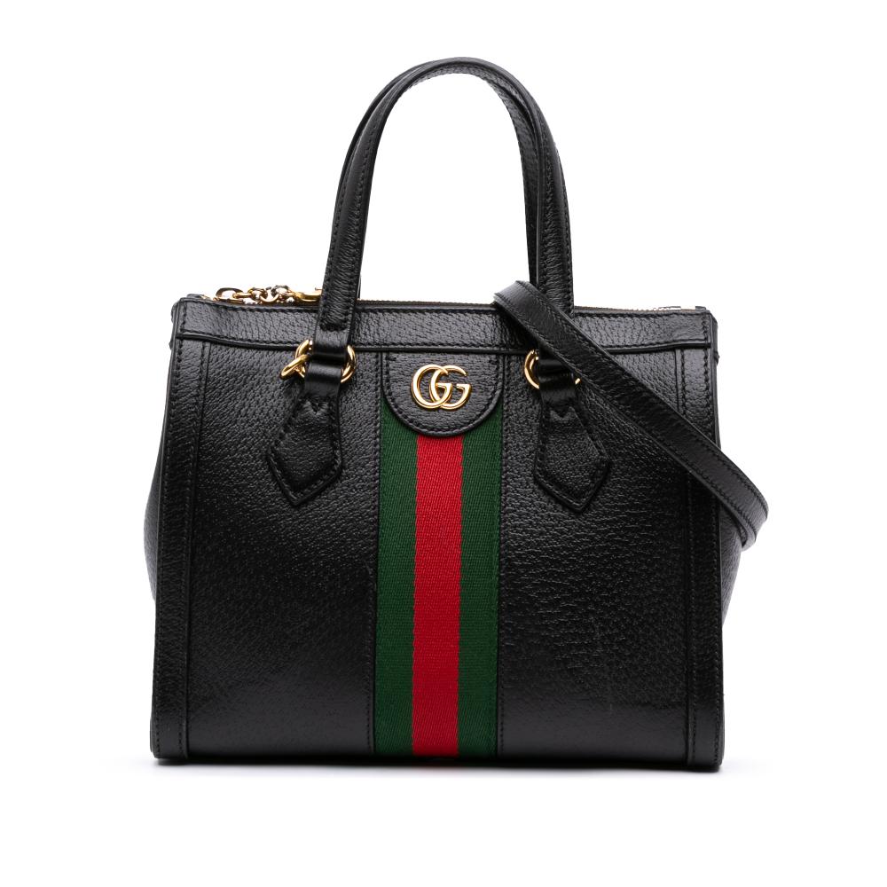 Gucci B Gucci Black Calf Leather Small Web Ophidia Satchel Italy