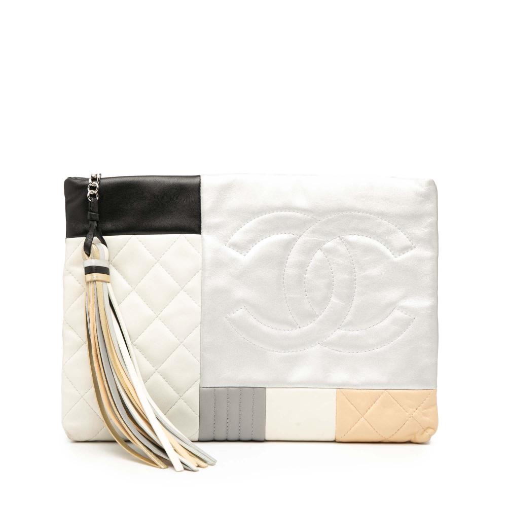 Chanel B Chanel White Lambskin Leather Leather Medium Lambskin Colorblock Patchwork O Case Italy