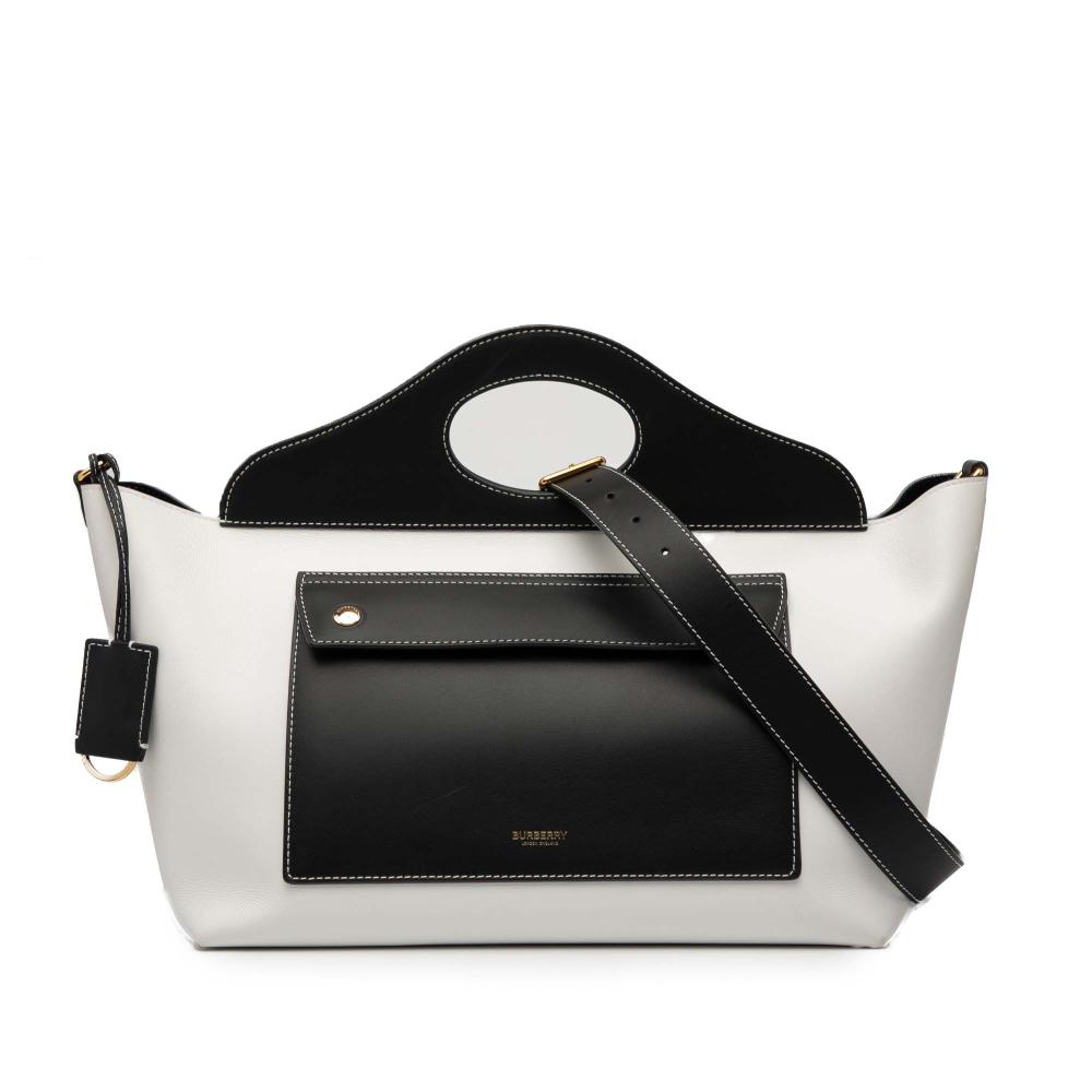 Burberry AB Burberry White with Black Calf Leather Medium Bicolor Soft Pocket Satchel Italy