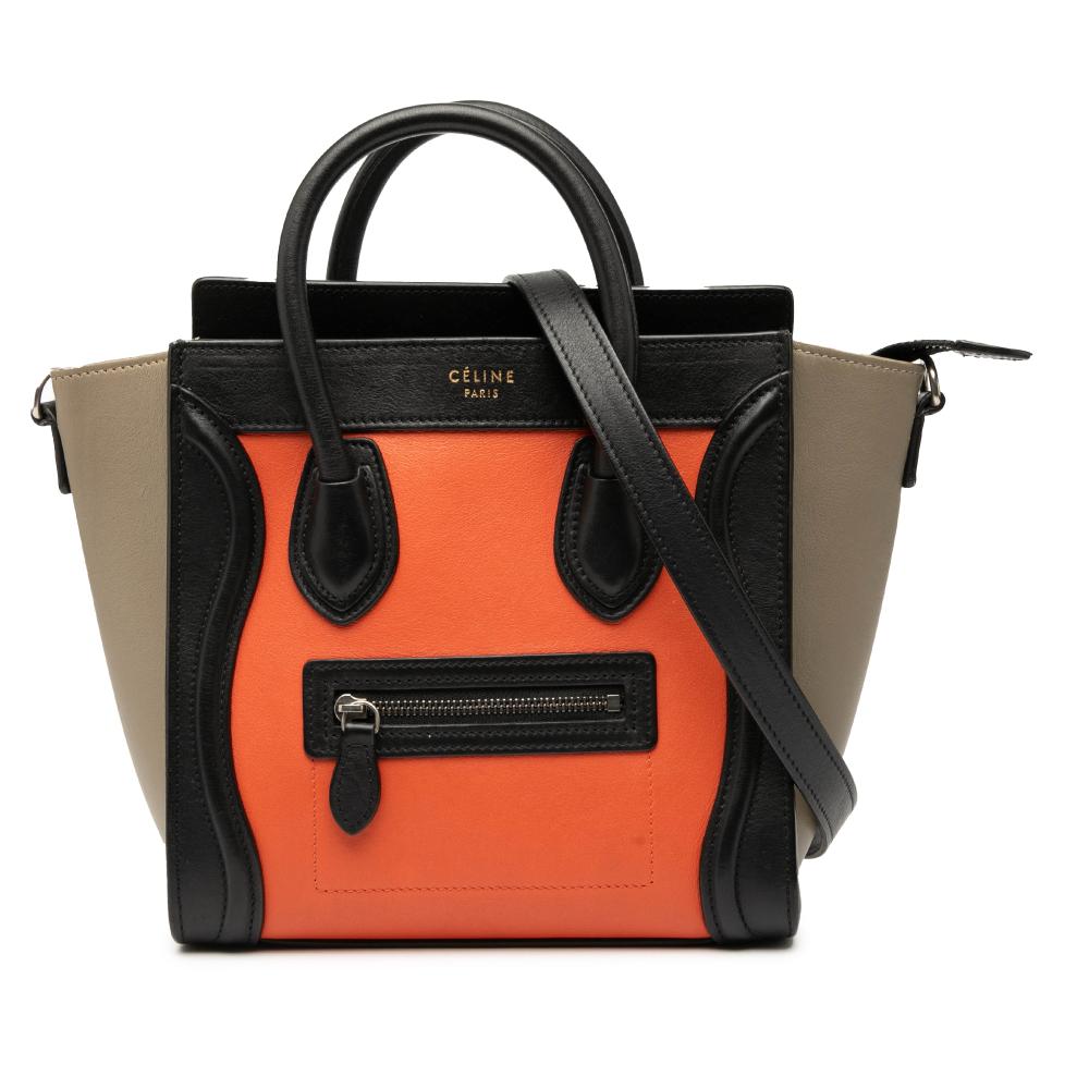 Celine B Celine Orange with Multi Calf Leather Nano Tricolor Luggage Tote Italy