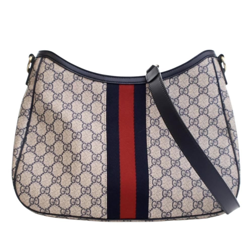 Gucci AB Gucci Brown Beige Coated Canvas Fabric GG Supreme Web Shoulder Bag Italy