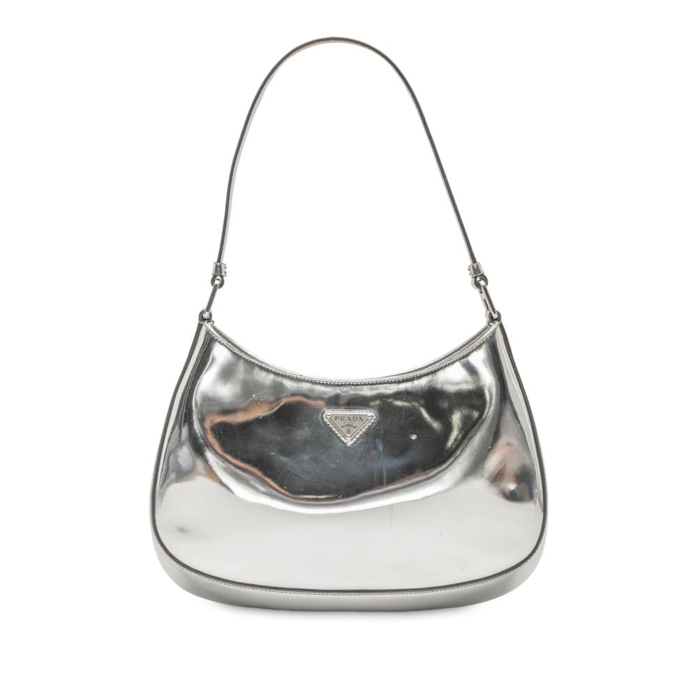 Prada B Prada Silver Calf Leather Brushed Cleo Shoulder Bag Italy