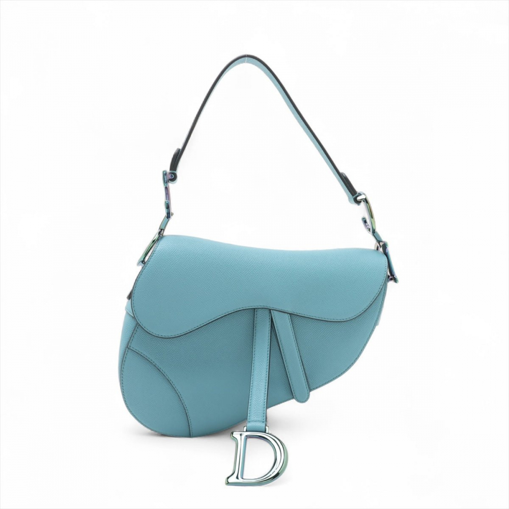 Christian Dior Saddle Grained Calfskin Leather No Strap Handbag Blue