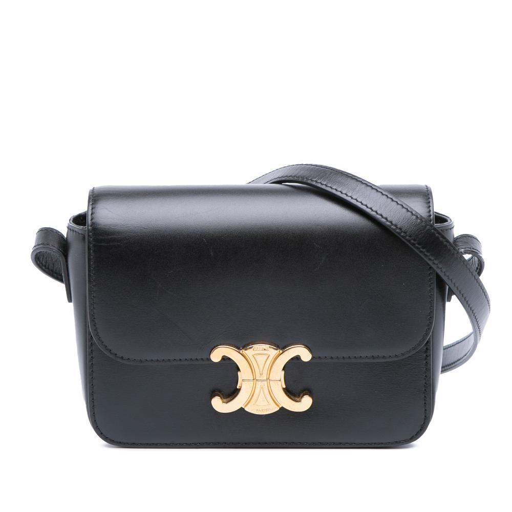 Celine B Celine Black Calf Leather Teen Shiny skin Triomphe Crossbody Italy