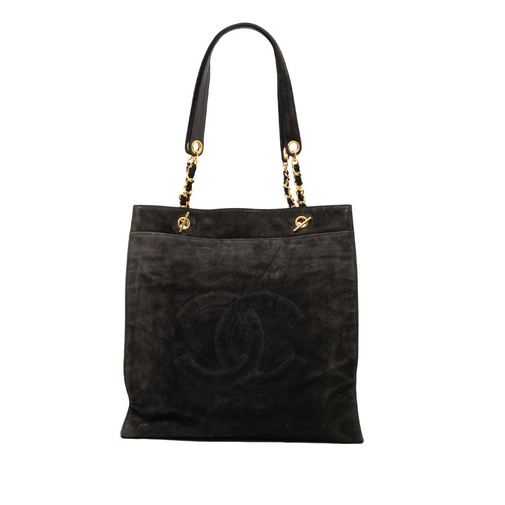 Chanel B Chanel Black Suede Leather CC Tote Italy