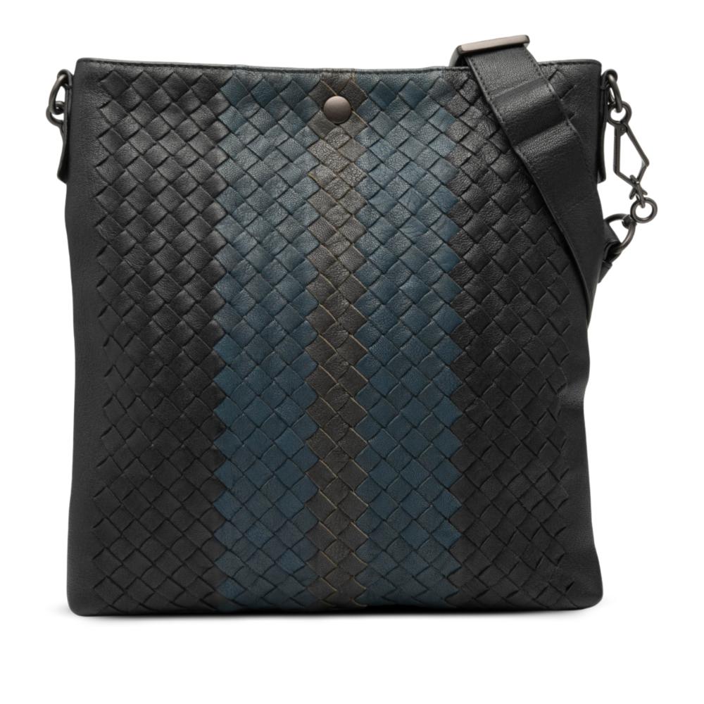 Bottega Veneta B Bottega Veneta Black with Blue Calf Leather Tricolor Intrecciato Crossbody Italy
