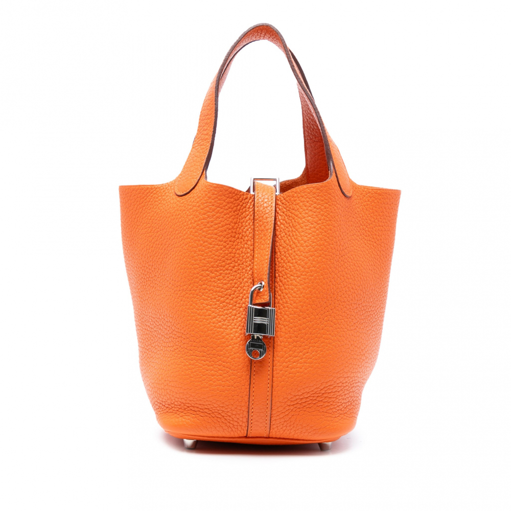 Hermès Picotin 18 Taurillon Clemence Leather Lock Bucket Handbag Orange