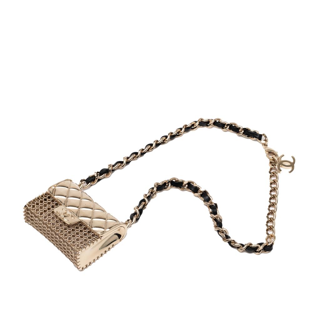 Chanel B Chanel Gold Gold Plated Metal CC Quilted Flap Bag Pendant Necklace Italy