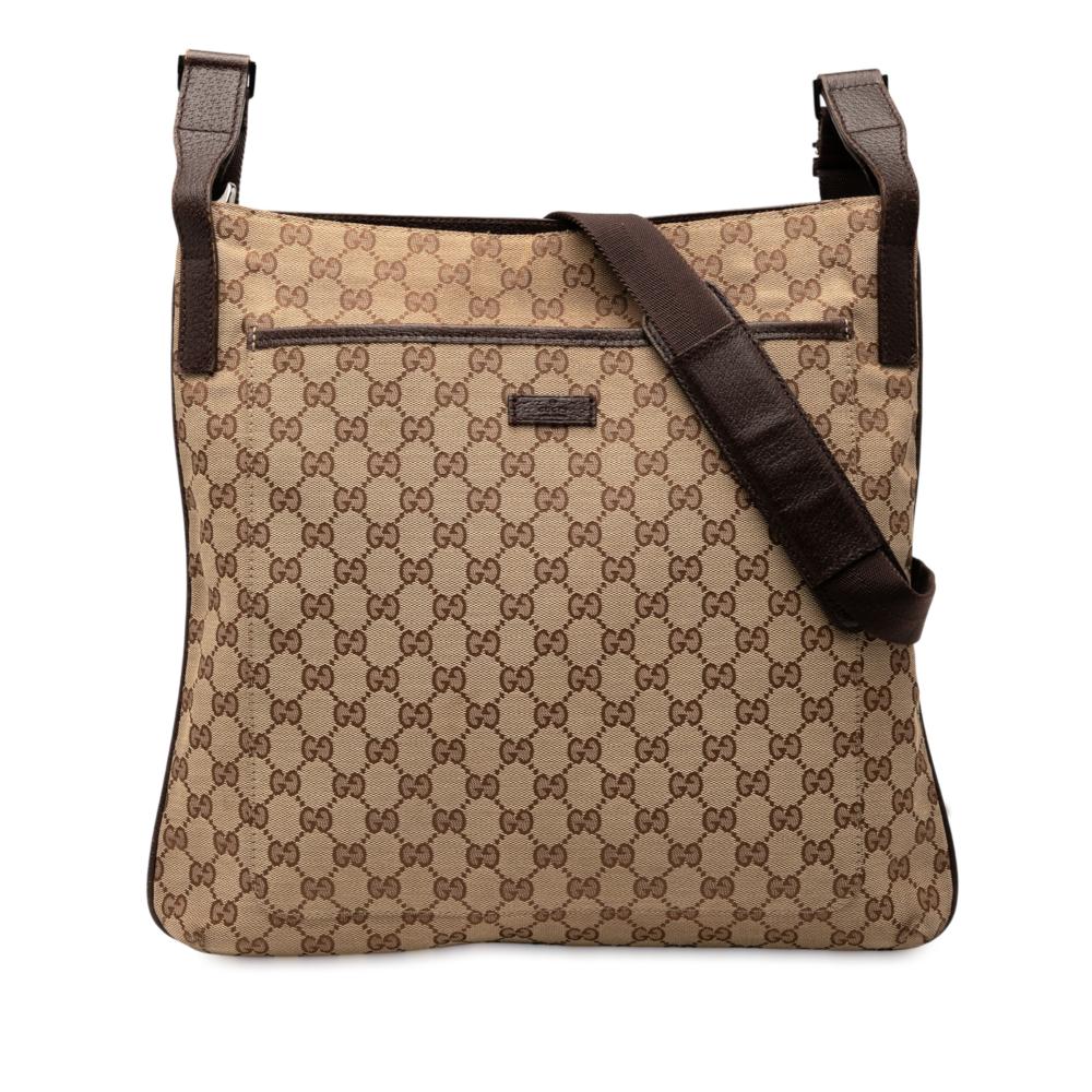 Gucci B Gucci Brown Beige Canvas Fabric GG Crossbody Italy