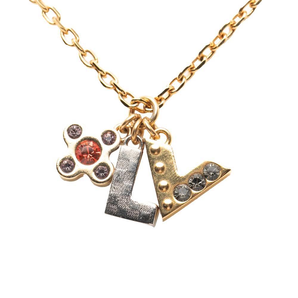 Louis Vuitton B Louis Vuitton Gold Gold Plated Metal Rhinestones Love Letters Necklace Italy