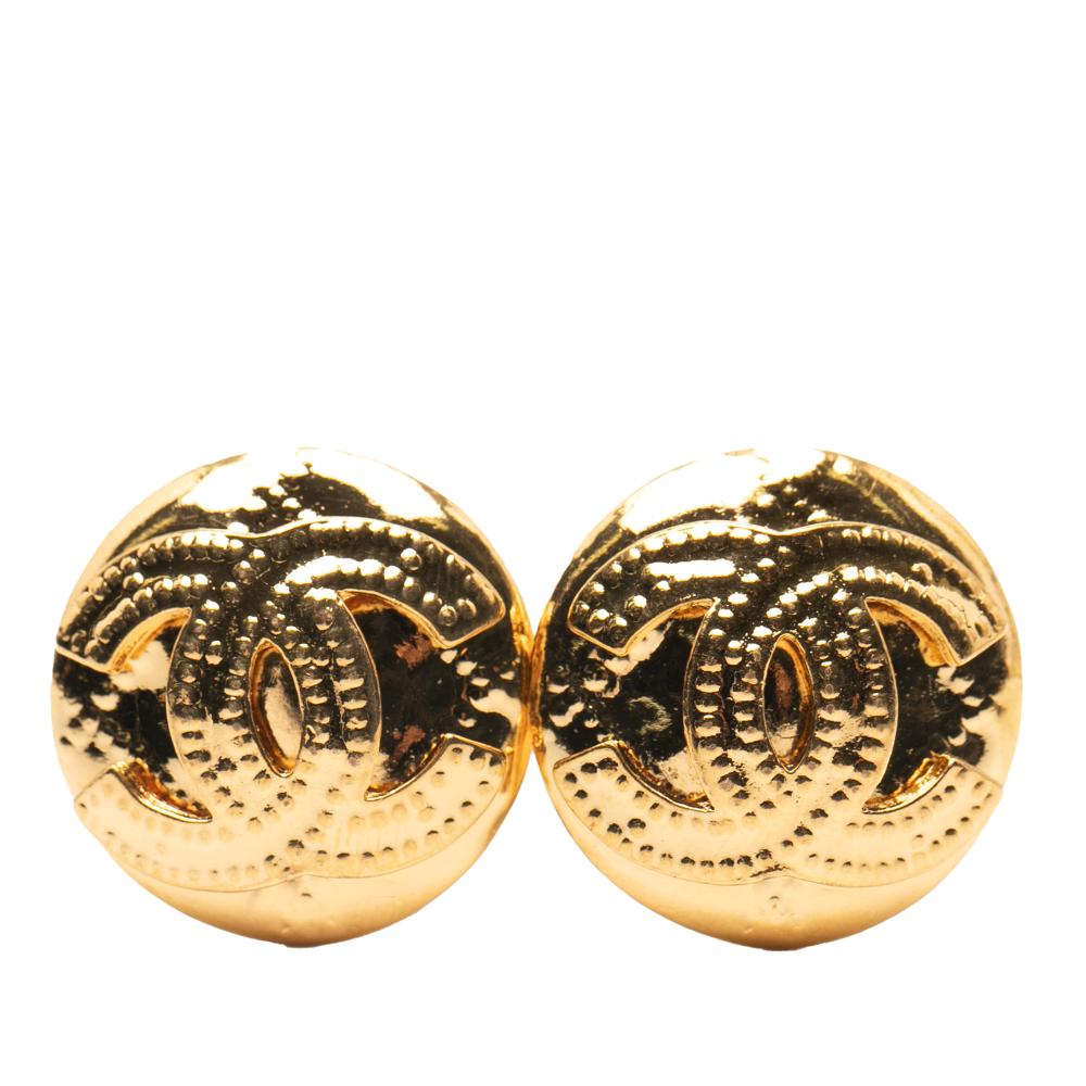 Chanel B Chanel Gold Gold Plated Metal CC Round Clip On Earrings France