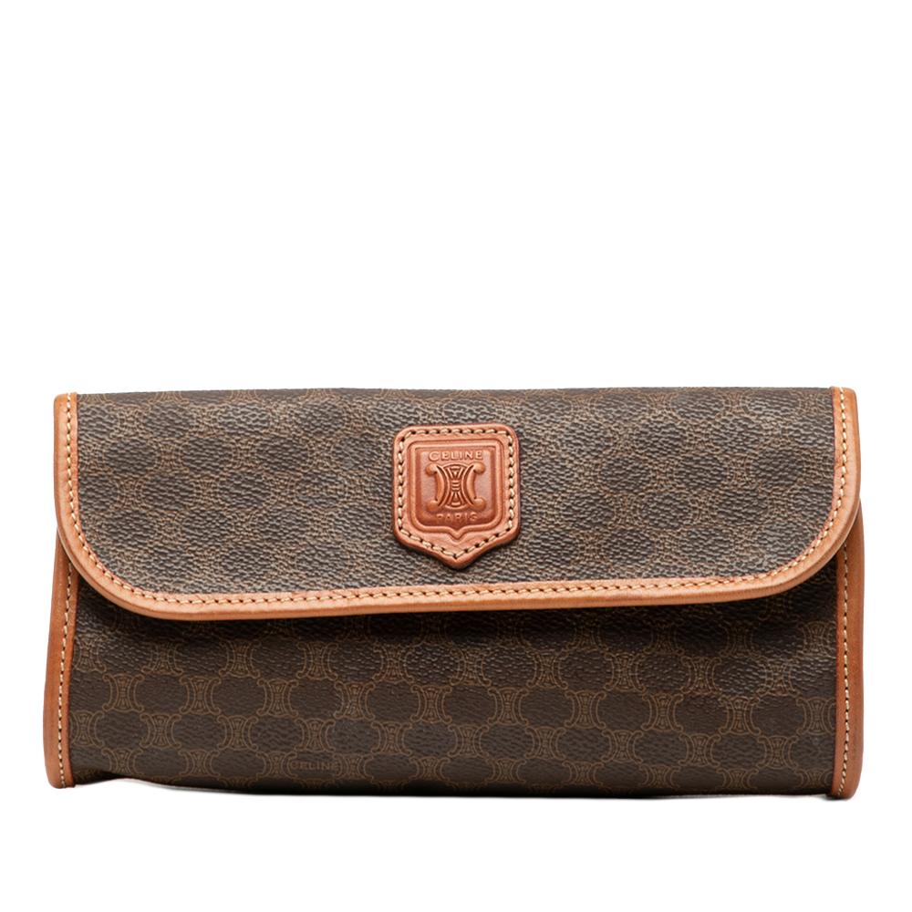 Celine B Celine Brown Coated Canvas Fabric Macadam Clutch Italy