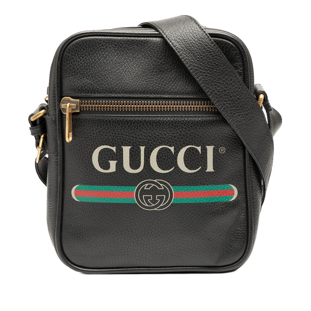 Gucci AB Gucci Black Calf Leather Grained skin Logo Crossbody Italy