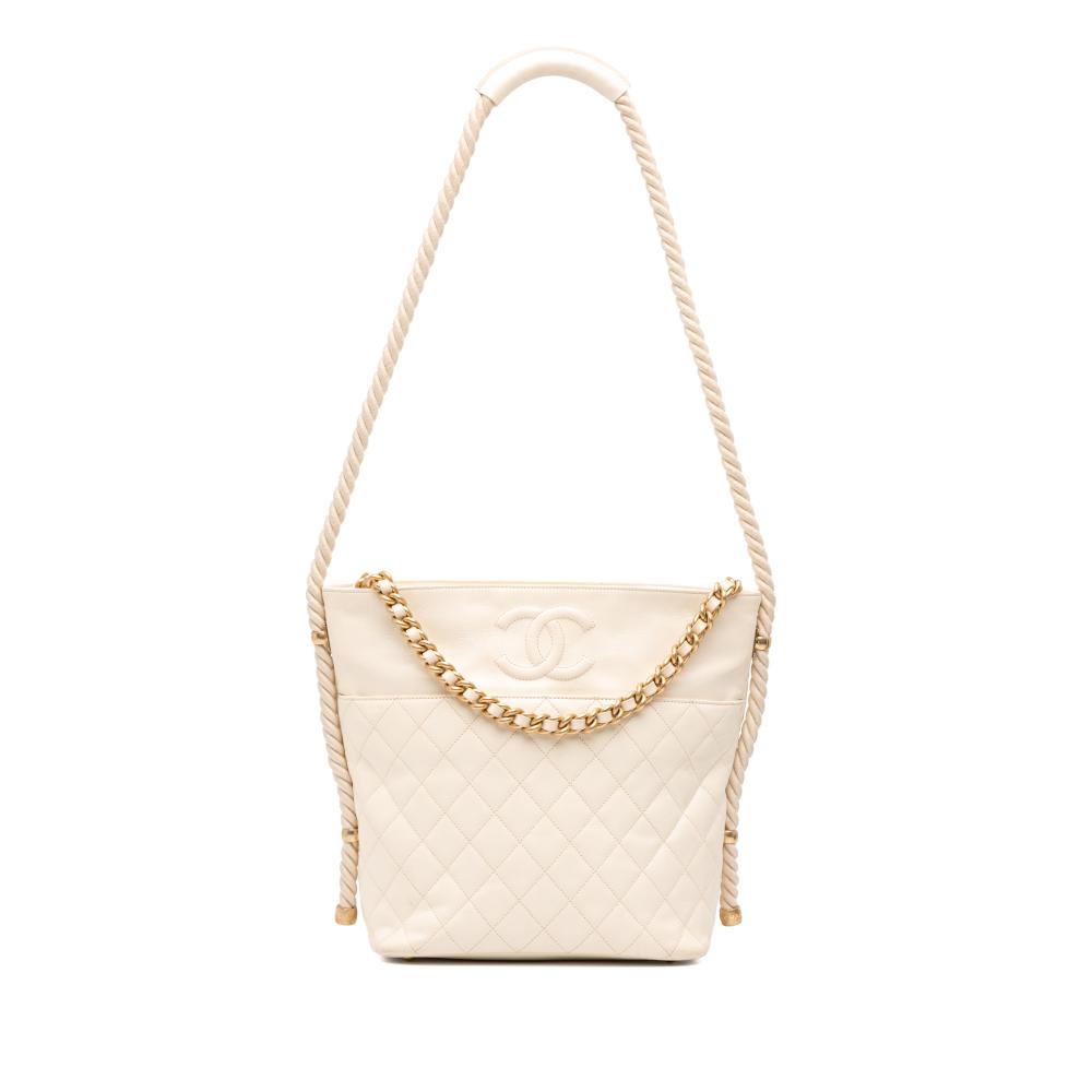 Chanel B Chanel White Ivory Calf Leather Crumpled skin En Vogue Rope Satchel Italy