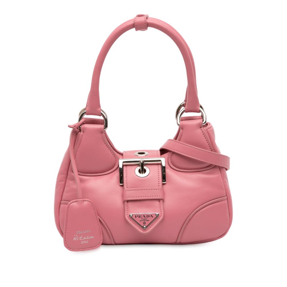 Prada B Prada Pink Nappa Leather Leather Nappa Soft Padded Re Edition 2002 Moon Satchel Italy