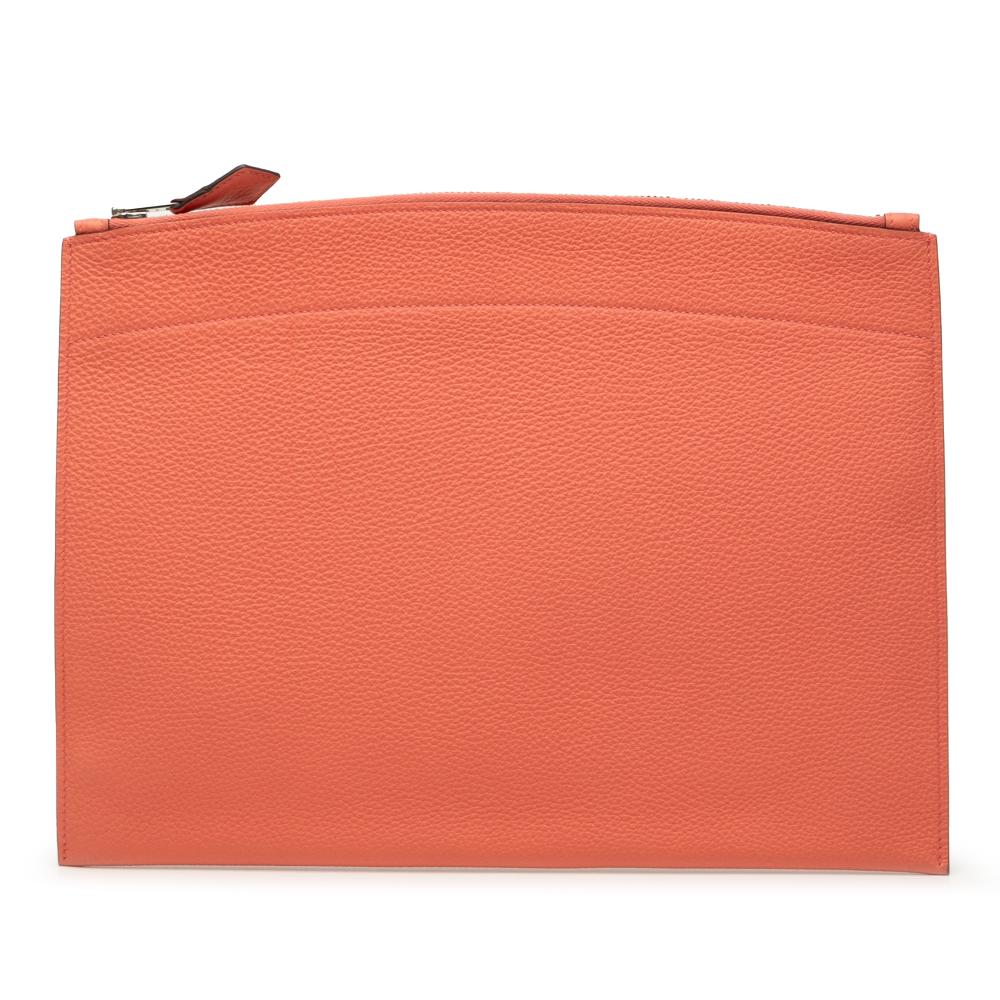 Hermès AB Hermès Orange Calf Leather Medium Togo Bazar Pouch France