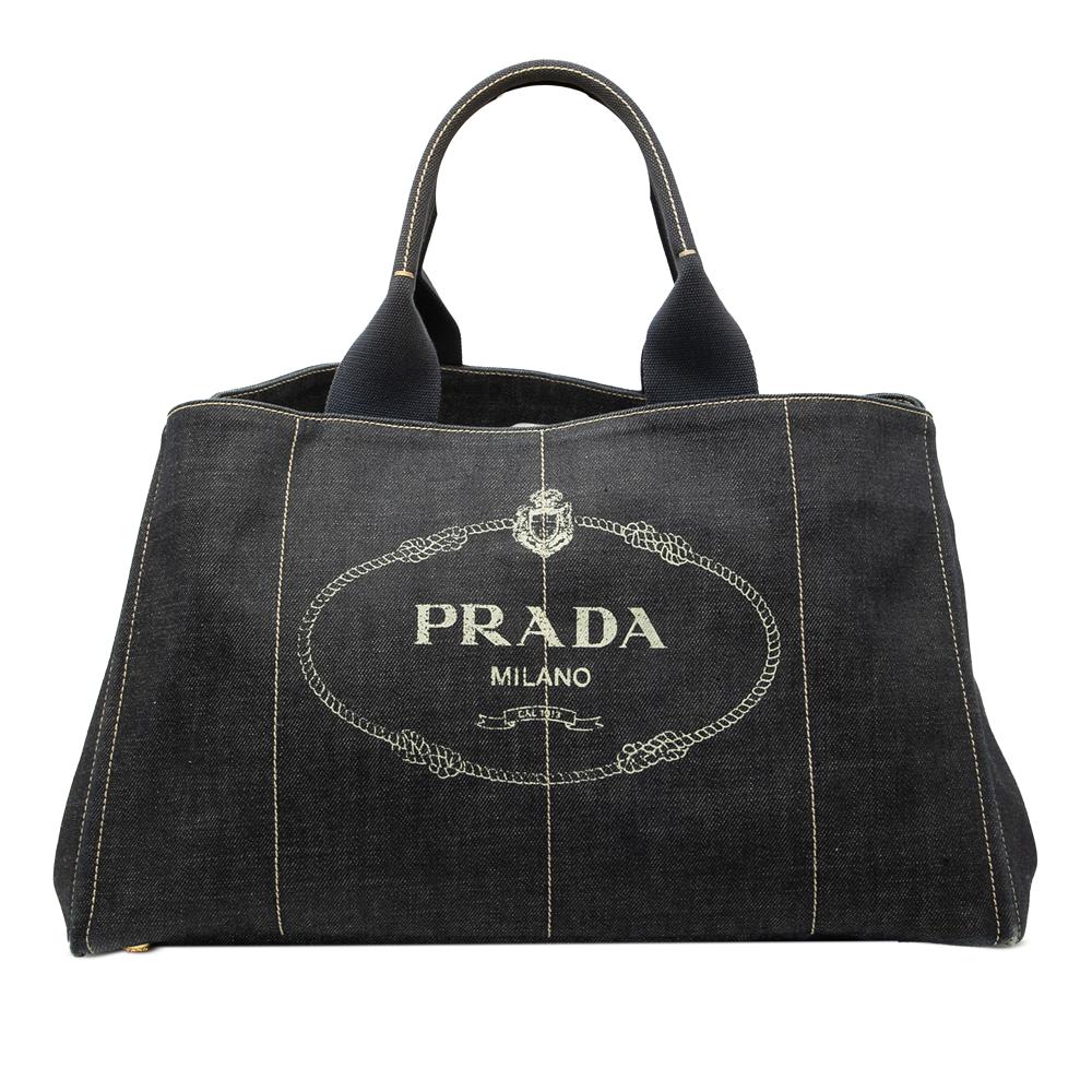 Prada B Prada Black Denim Fabric Large Canapa Logo Satchel Turkey