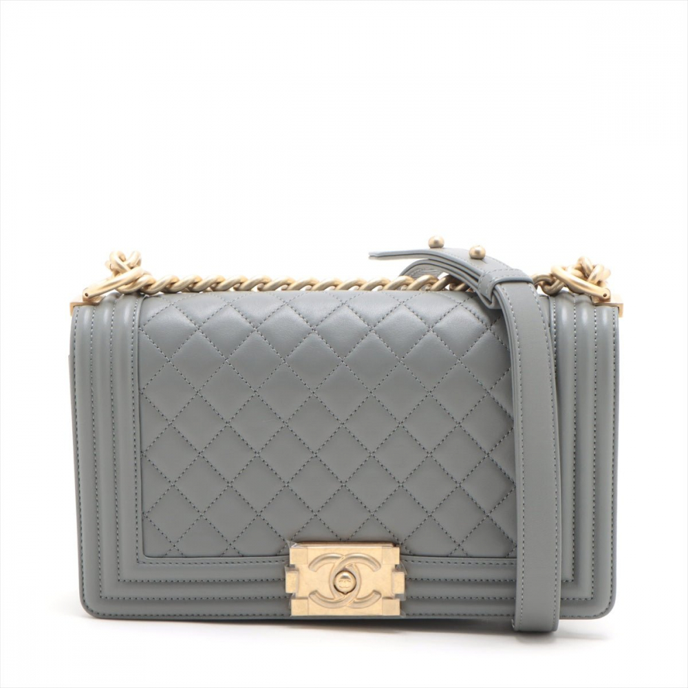 Chanel Boy Medium Quilted Lambskin Leather  Bag Grey
