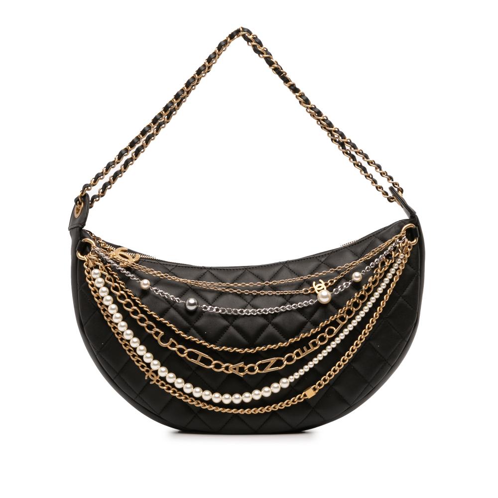 Chanel B Chanel Black Lambskin Leather Leather Quilted Lambskin All About Chains Hobo Italy