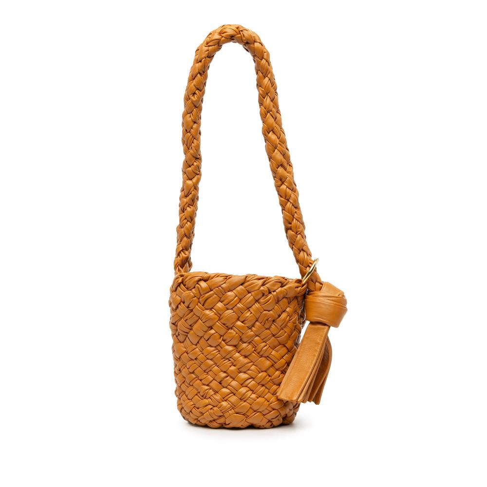 Bottega Veneta B Bottega Veneta Brown Calf Leather Small skin Intreccio Kalimero Bucket Bag Italy