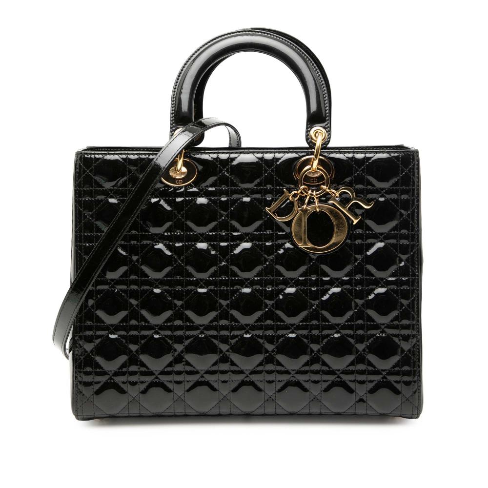 Christian Dior B Dior Black Patent Leather Leather Large Patent Cannage Lady Dior Italy