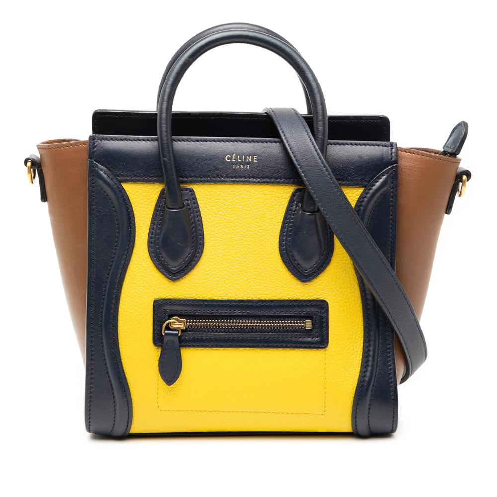 Celine B Celine Yellow with Multi Calf Leather Nano Tricolor Luggage Tote Italy