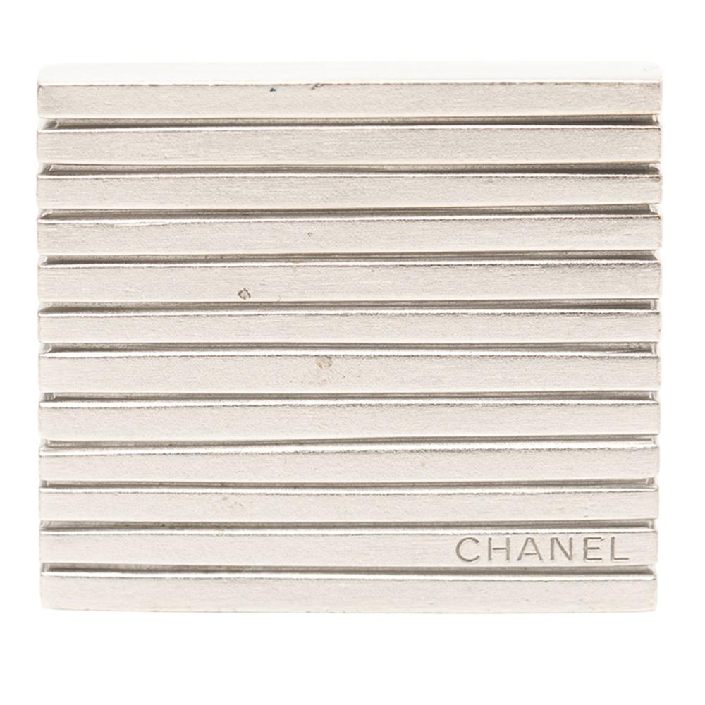 Chanel B Chanel Silver Silver Metal Logo Square Brooch France