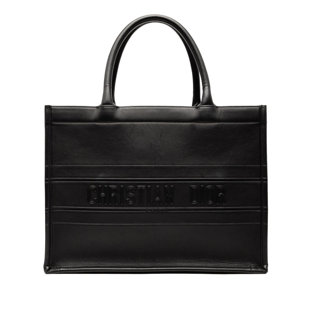 Christian Dior AB Dior Black Calf Leather Medium Embossed Book Tote Italy