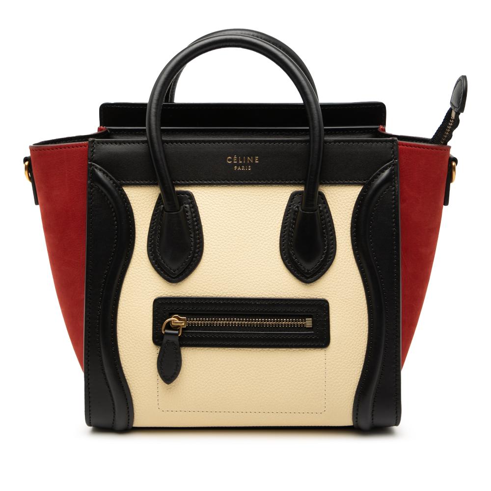 Celine AB Celine White Ivory Calf Leather Nano Tricolor Nubuck and Drummed skin Luggage Tote Italy