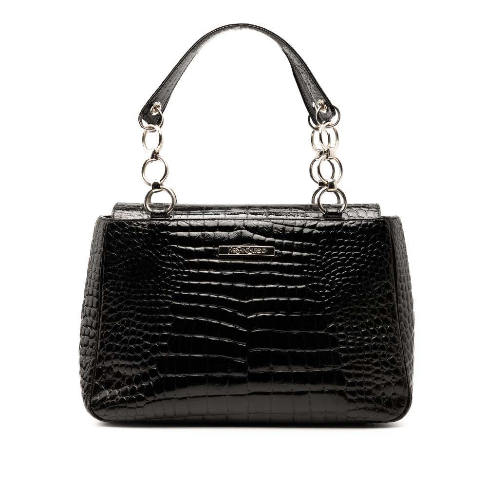 Saint Laurent B Saint Laurent Black Calf Leather Crocodile Embossed Chain Handbag Italy