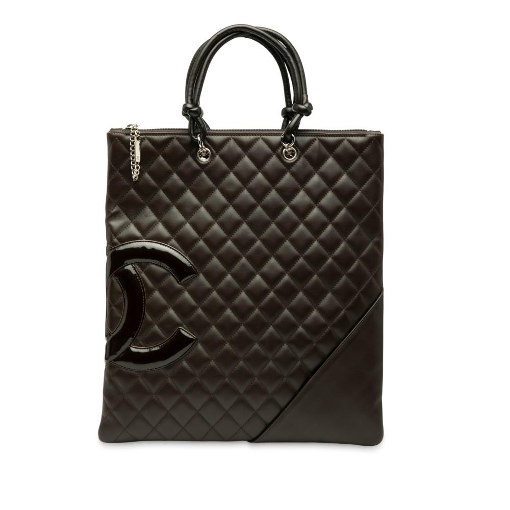 Chanel B Chanel Brown Dark Brown Lambskin Leather Leather Quilted Lambskin Cambon Ligne Flat Tote Italy