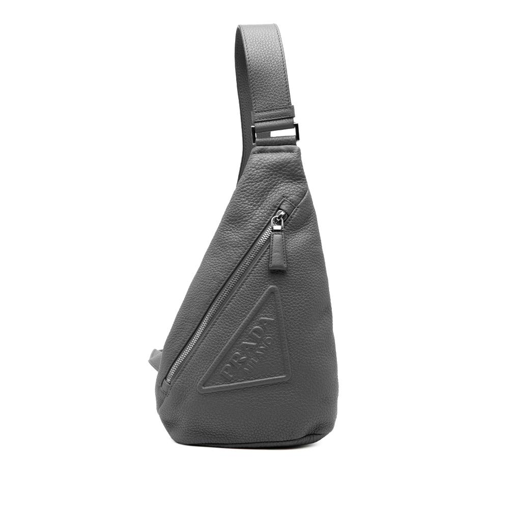 Prada AB Prada Gray Pomice Calf Leather Vitello Daino Logo Embossed Sling Bag Italy