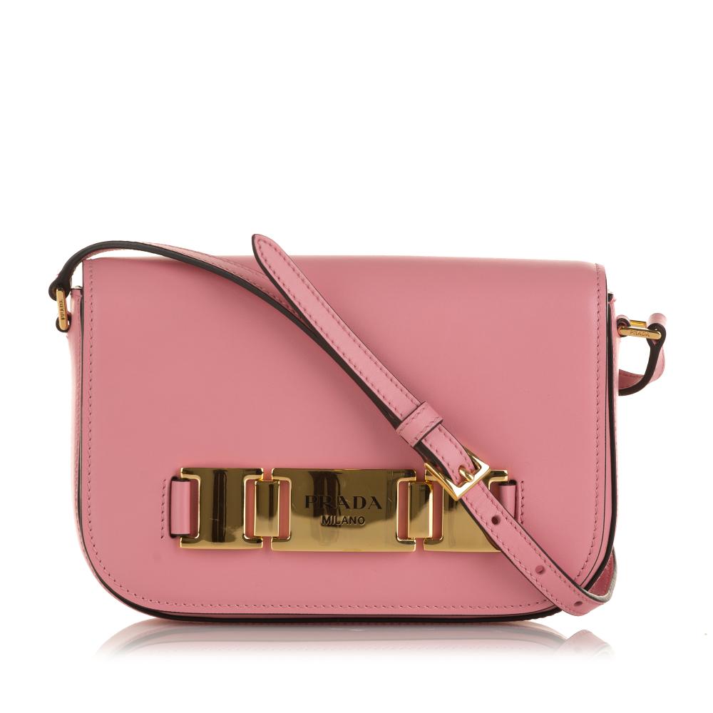 Prada AB Prada Pink Blush Calf Leather Glace Studded Etiquette Crossbody Italy