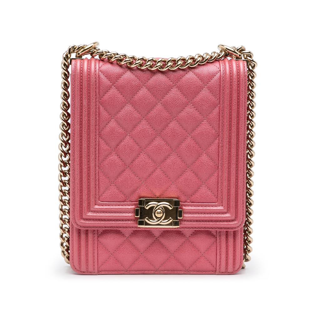 Chanel AB Chanel Pink Caviar Leather Leather Quilted Caviar North South Boy Flap Italy