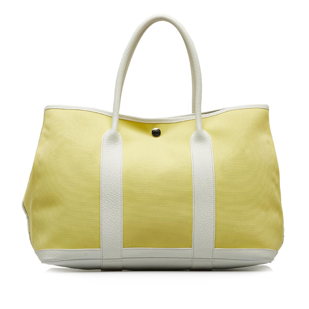 Hermès B Hermès Yellow Light Yellow with White Canvas Fabric Toile and Negonda Garden Party 36 France