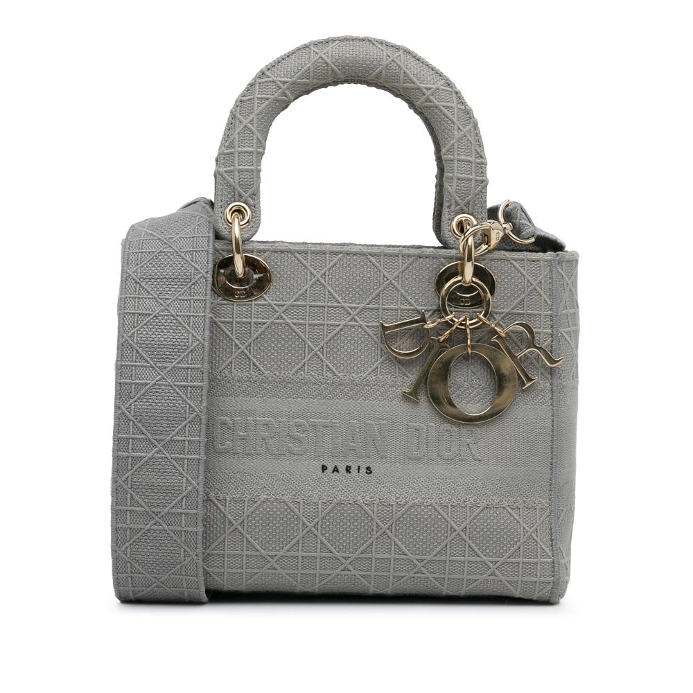 Christian Dior B Dior Gray Light Gray Canvas Fabric Medium Cannage Lady D Lite Italy
