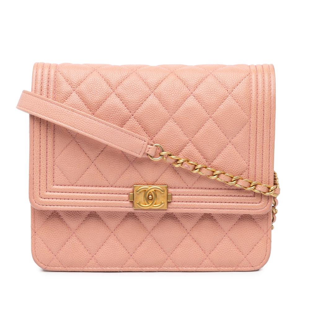 Chanel B Chanel Pink Caviar Leather Leather Quilted Caviar Square Boy Wallet On Chain Italy