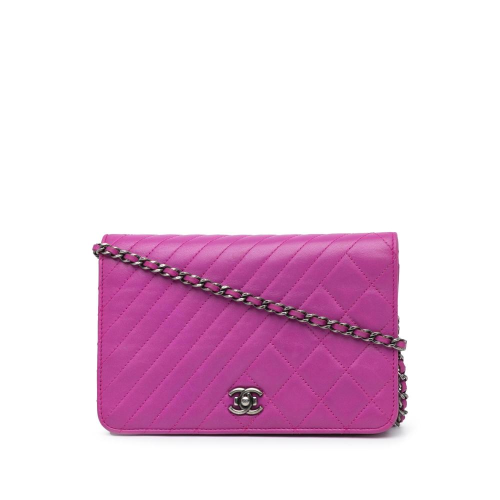 Chanel B Chanel Purple Magenta Lambskin Leather Leather Lambskin Coco Boy Wallet On Chain Italy