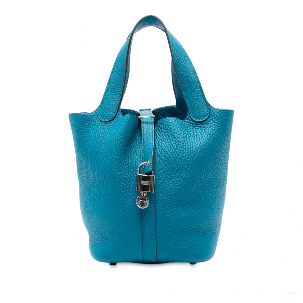 Hermès Picotin 18 Leather Lockless Bucket Handbag Blue Izmir