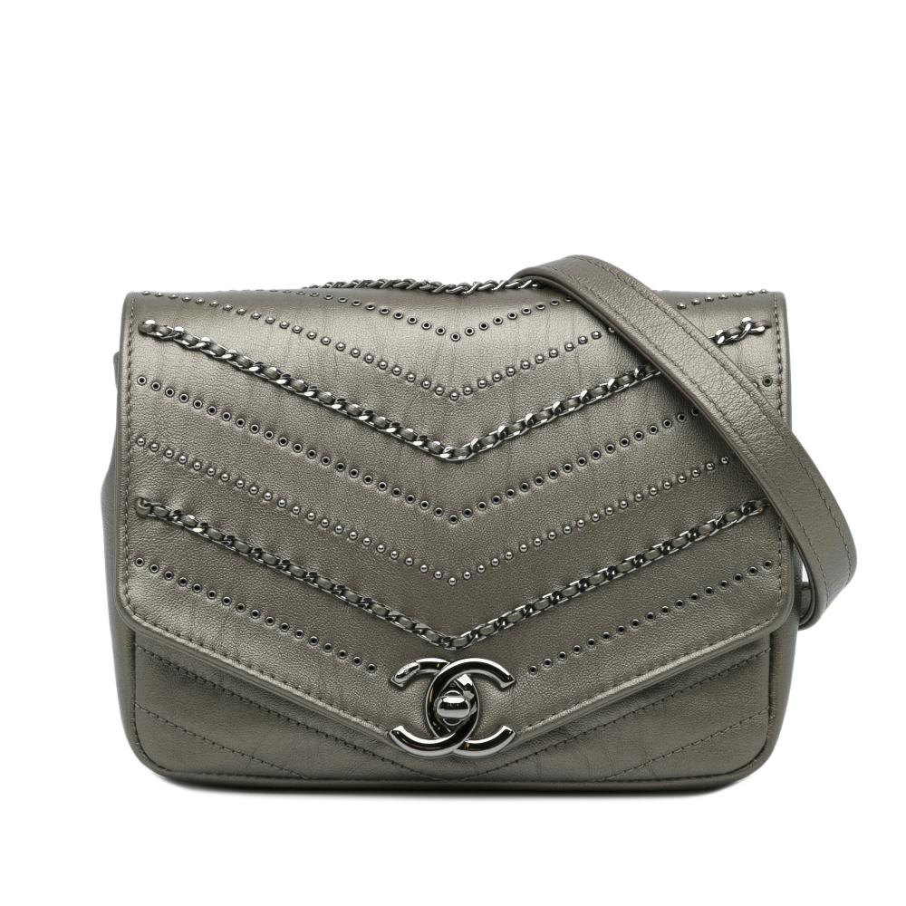 Chanel AB Chanel Gold Lambskin Leather Leather Small Chevron Data Center Envelope Flap Bag Italy