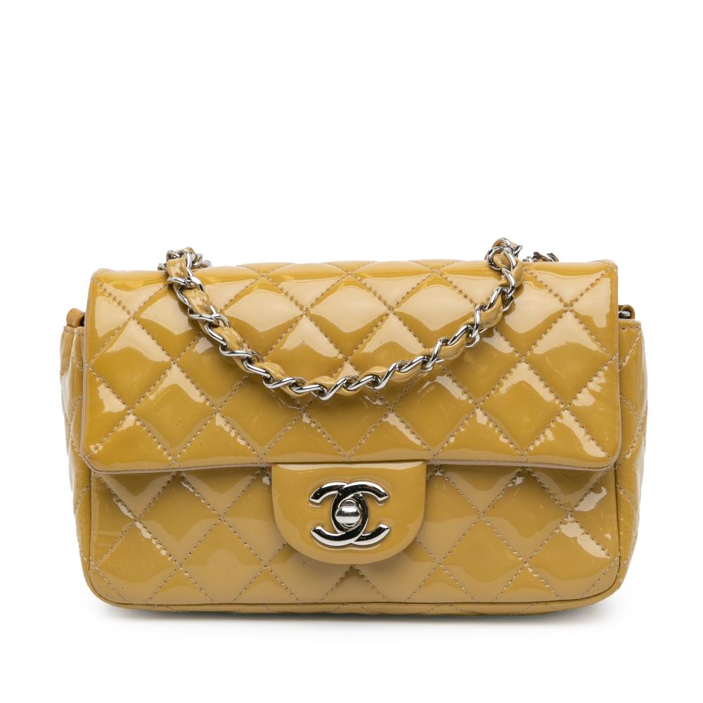 Chanel B Chanel Yellow Mustard Patent Leather Leather Mini Rectangular Classic Patent Single Flap France
