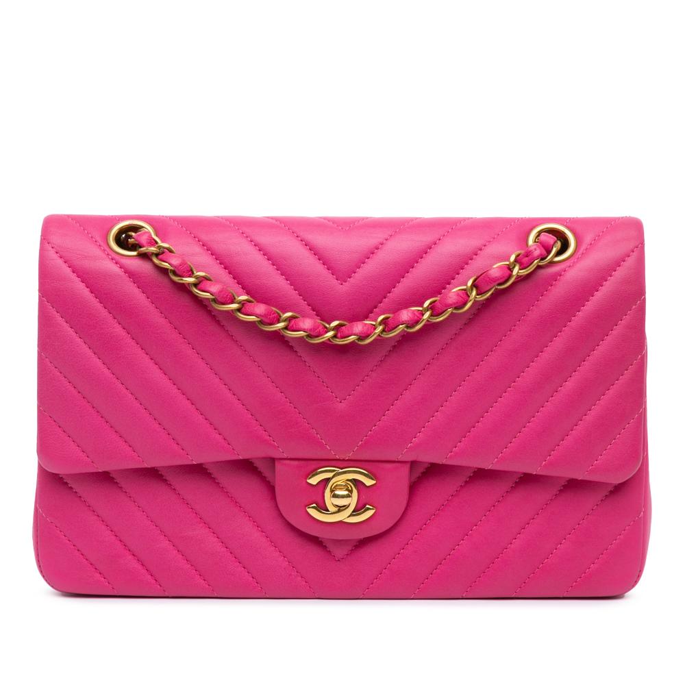 Chanel B Chanel Pink Blush Lambskin Leather Leather Medium Classic Chevron Lambskin Double Flap France