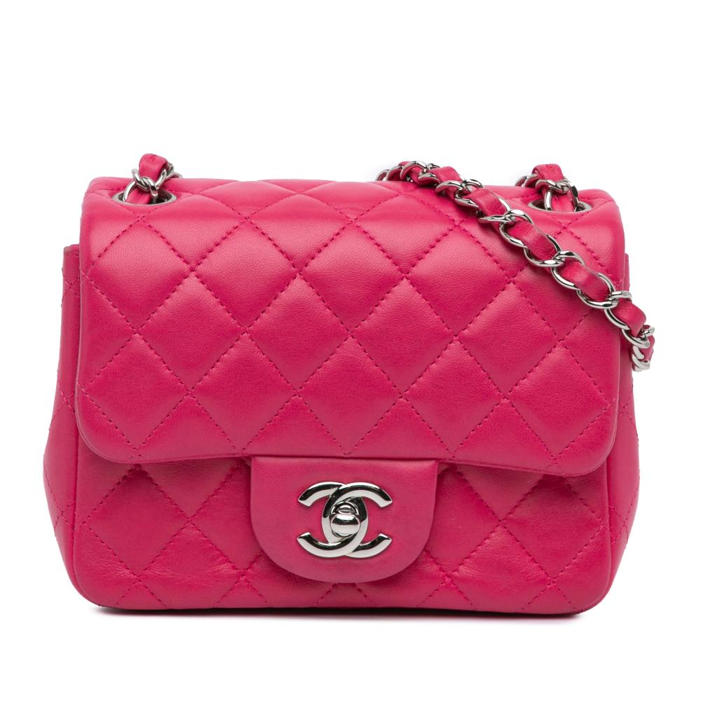 Chanel B Chanel Pink Dark Pink Lambskin Leather Leather Mini Square Classic Lambskin Single Flap Italy