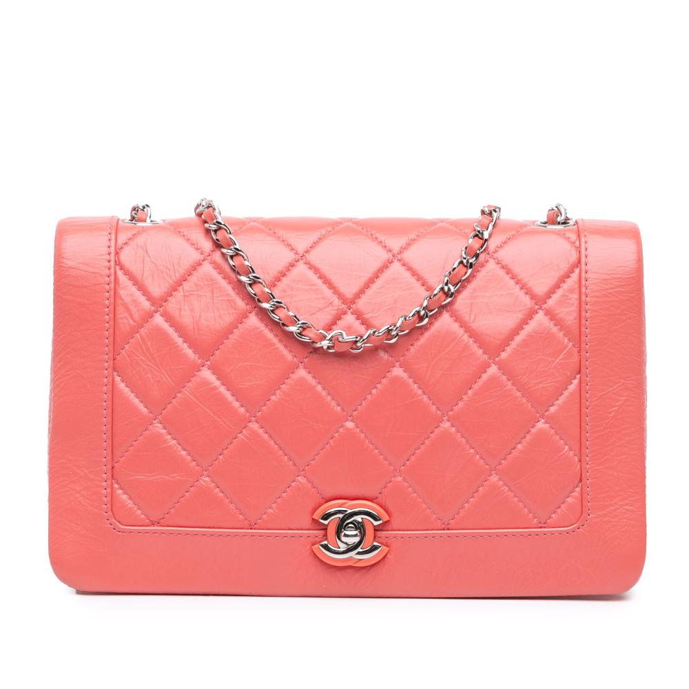 Chanel B Chanel Pink Salmon Calf Leather Crumpled skin Bi Quilted Vintage Full Flap France