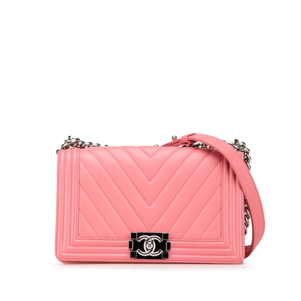 Chanel AB Chanel Pink Lambskin Leather Leather Old Medium Chevron Lambskin Boy Flap Italy