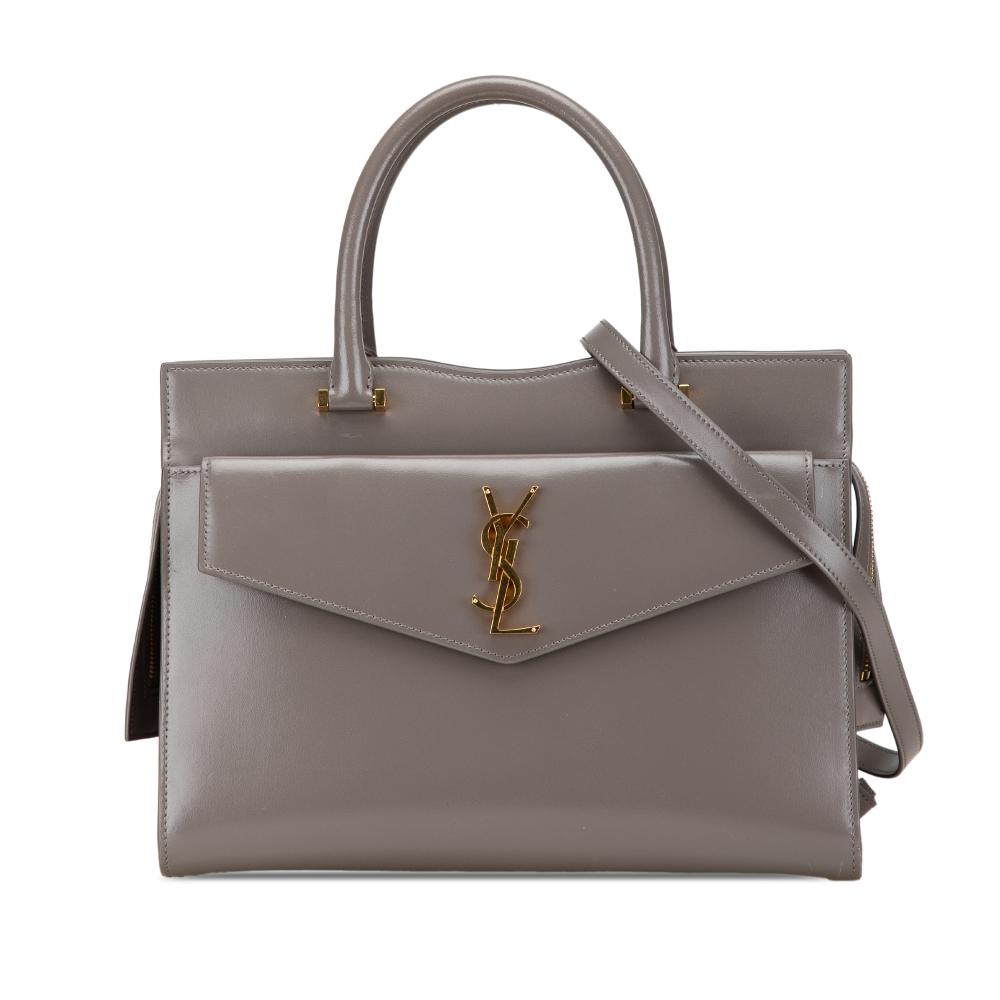 Saint Laurent B Saint Laurent Gray Calf Leather Medium Monogram Uptown Satchel Italy