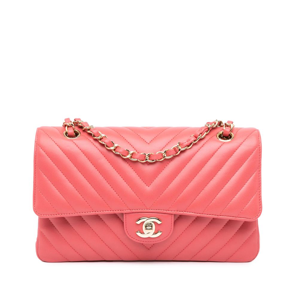Chanel B Chanel Pink Blush Lambskin Leather Leather Medium Classic Chevron Lambskin Double Flap France