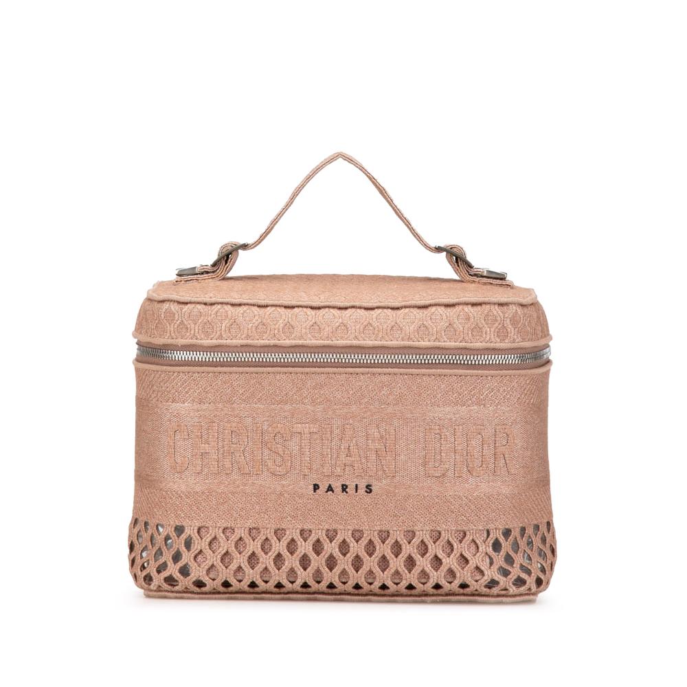 Christian Dior B Dior Pink Mesh Fabric Embroidered Diortravel Vanity Case Italy