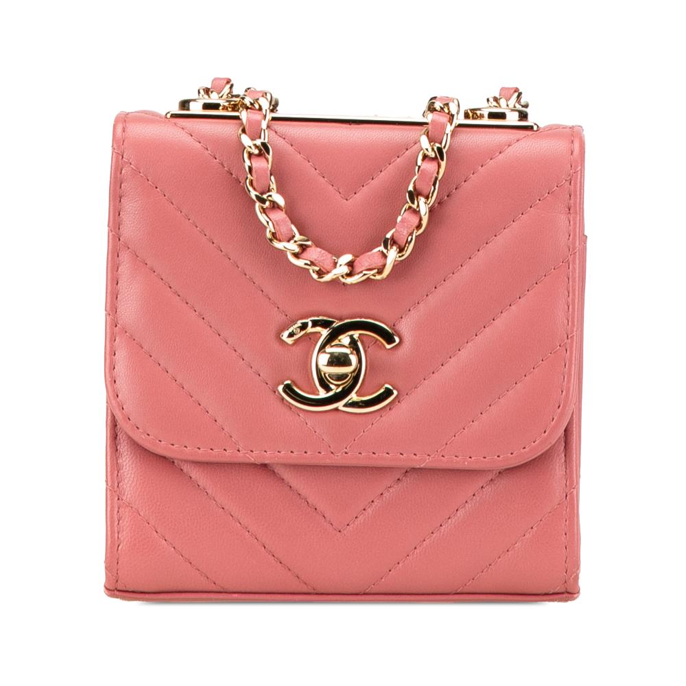 Chanel B Chanel Pink Lambskin Leather Leather Mini Chevron Lambskin Trendy CC Chain Wallet Italy