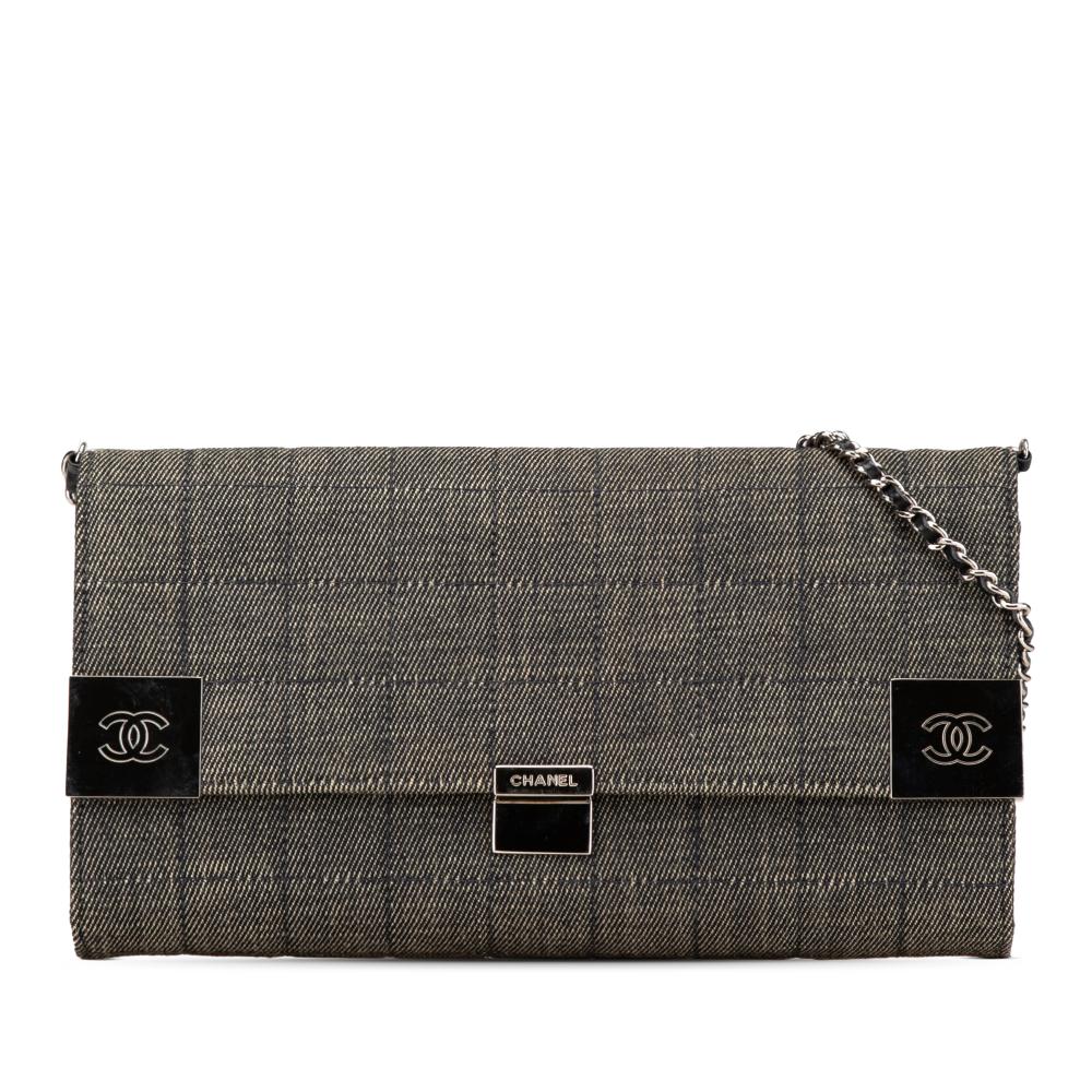 Chanel B Chanel Gray Denim Fabric CC Choco Bar Chain Flap France